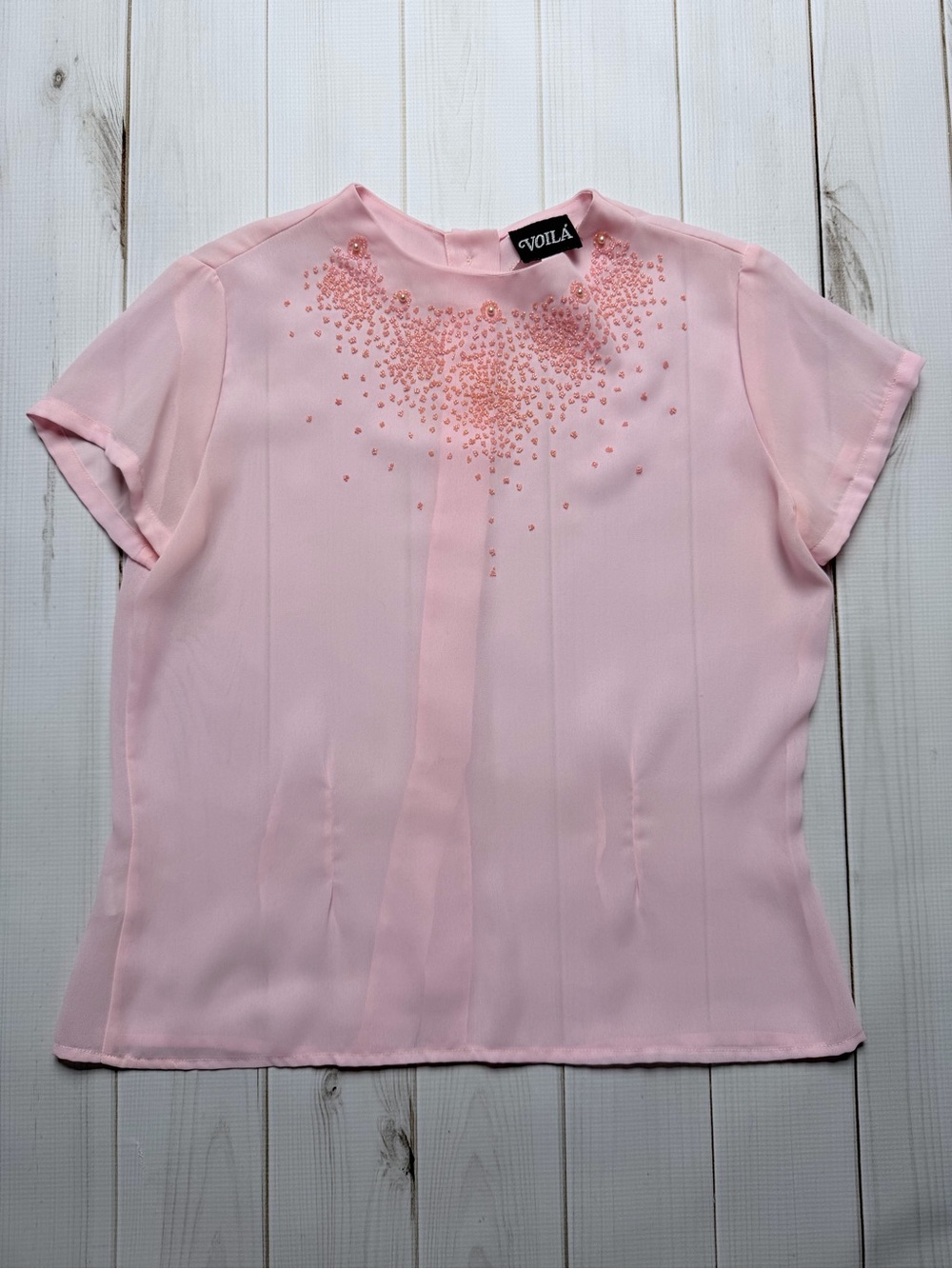 Voila Pink Beaded Short Sleeve Blouse